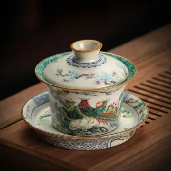 Handmade Ancient Color Painting Fine Ceramic Lidded Bowl