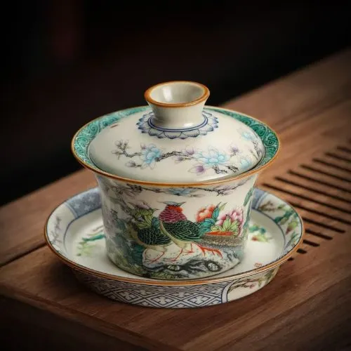 Handmade Ancient Color Painting Fine Ceramic Lidded Bowl
